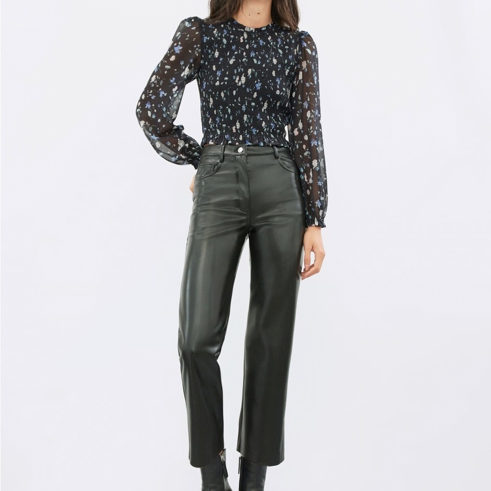 Aritzia Women's Size 6 Melina Vegan Leather Dark Green Cropped High Rise Pant